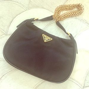Nylon Prada Evening Bag with Gold Chain Detail